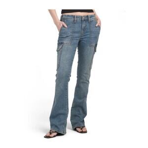 NWT $179 True Religion Cargo Bootcut Womens Denim Jeans 600249 Medium Melting 26